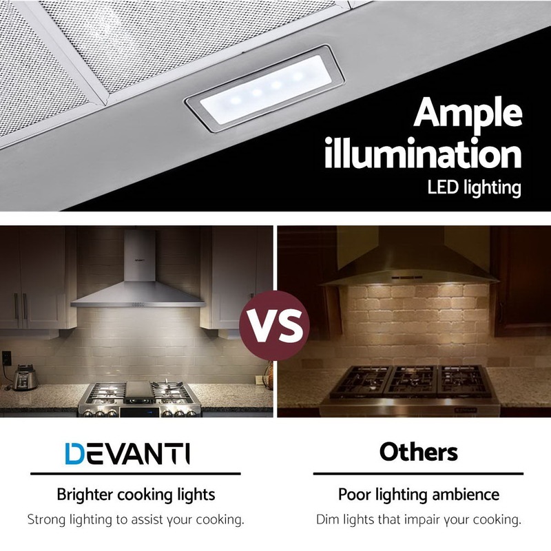Devanti 900mm 90cm Range Hood Rangehood Kitchen Canopy Silver Buy
