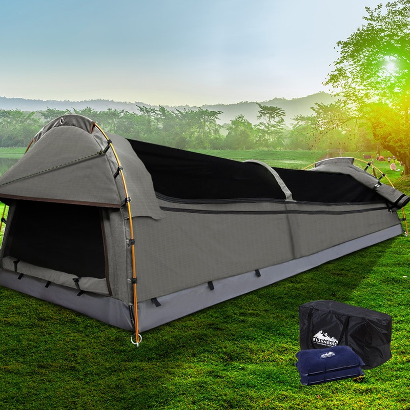 Double Swag Camping Swags Canvas Tent Deluxe Aluminum Poles & Bag Buy