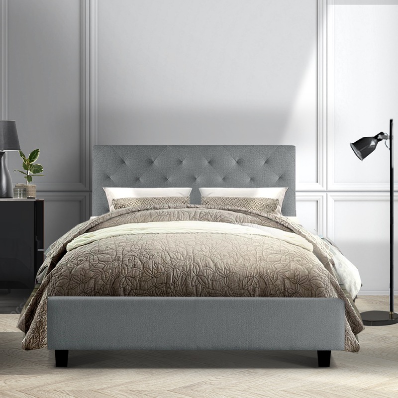 Buy Artiss Double Size Fabric Bed Frame Headboard Grey MyDeal