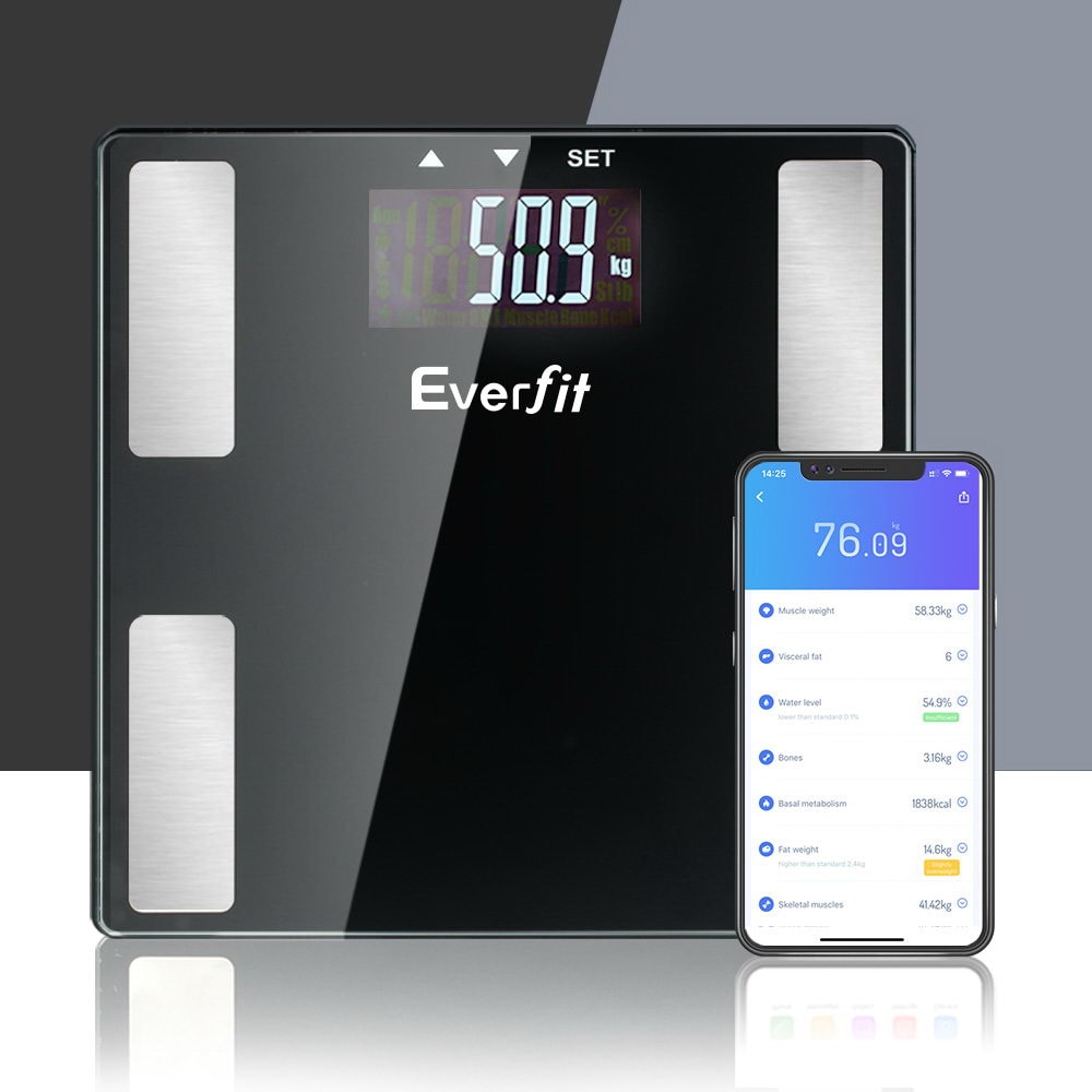 Everfit Body Fat Bathroom Scale Weighing Wireless Bluetooth Gym 180KG Australia