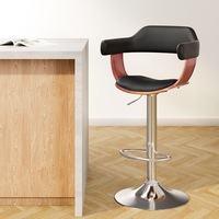 1X Artiss Bar Stools Gas Lift Leather w/Armrest Black