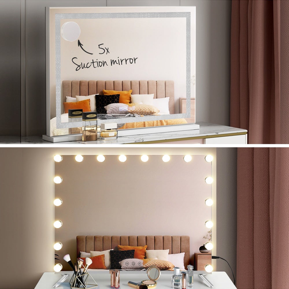 Frameless lighted shop makeup mirror