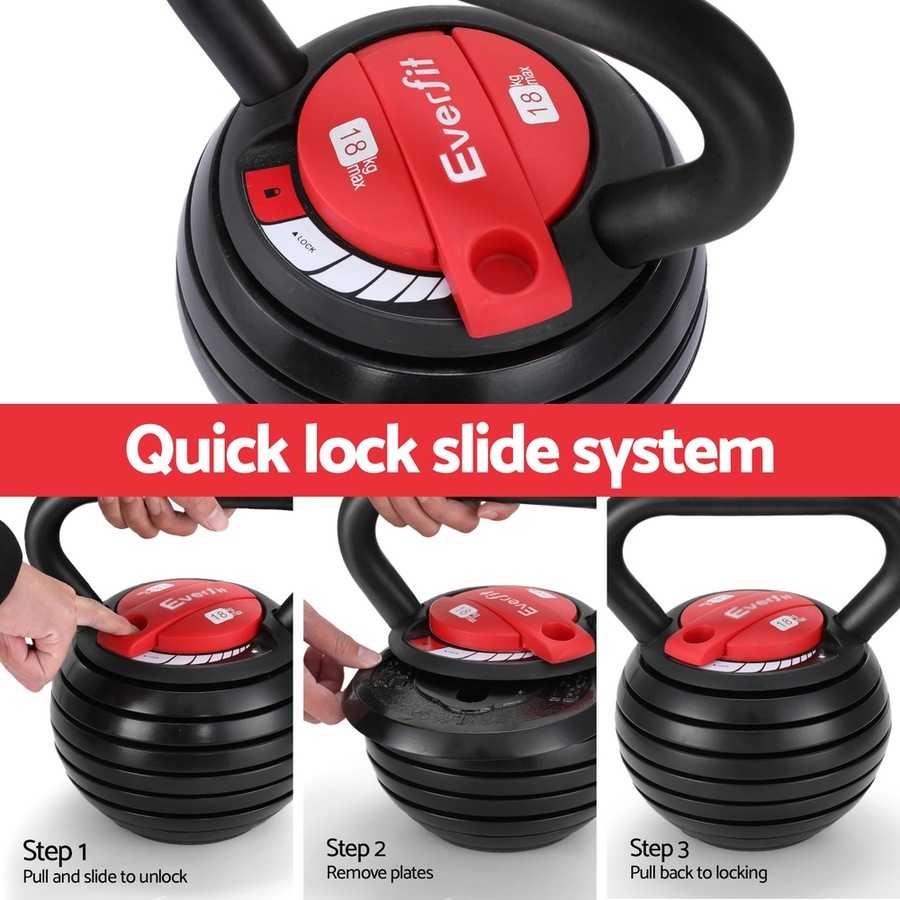18kg Everfit Adjustable Kettlebell Set Portable Kettle Bell Weight Dumbbells 10lbs 40lbs