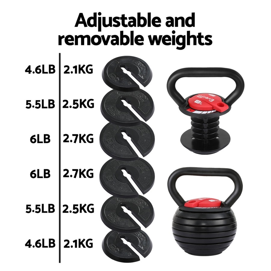 18kg Everfit Adjustable Kettlebell Set Portable Kettle Bell Weight Dumbbells 10lbs 40lbs