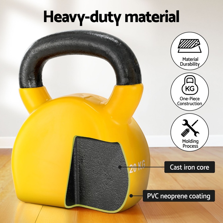 20kg Everfit Kettlebell Set Weightlifting Bench Dumbbells Kettle Bell Gym Home