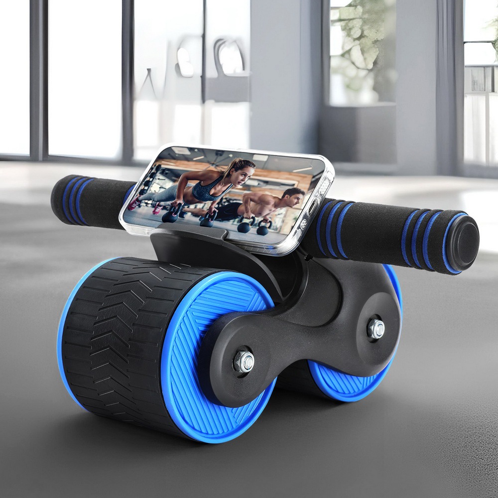 Everfit Ab Roller Automatic Rebound Abdominal Wheel Home Gym Workout Blue Australia