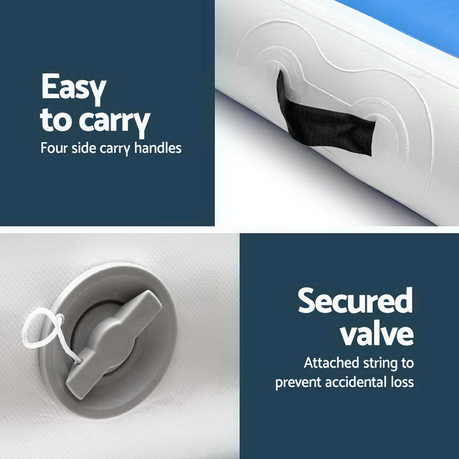 Everfit 4M Air Track Inflatable Gymnastics Mat With Pump Tumbling Mat Blue