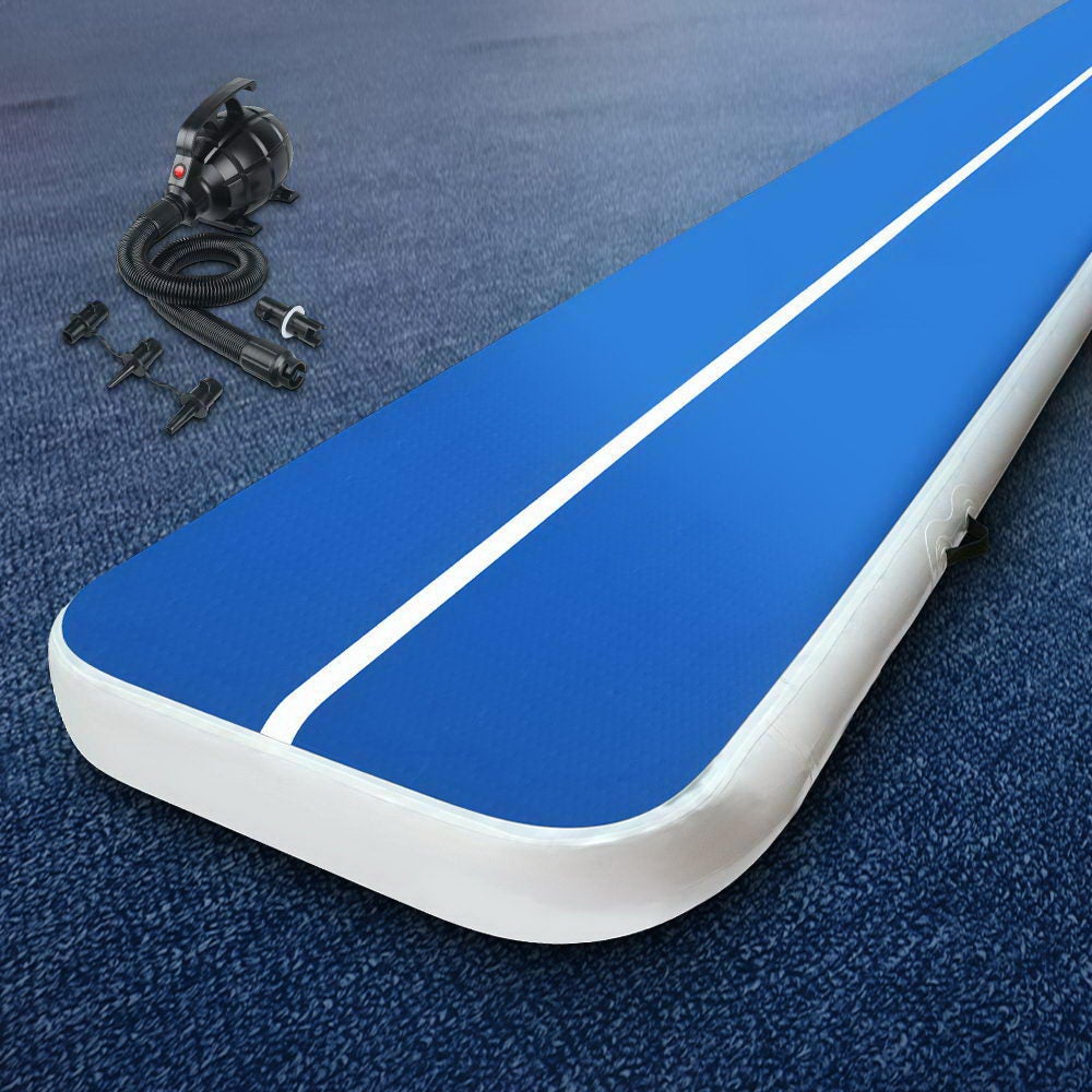 Everfit 6M Air Track Inflatable Gymnastics Mat With Pump Tumbling Mat Blue