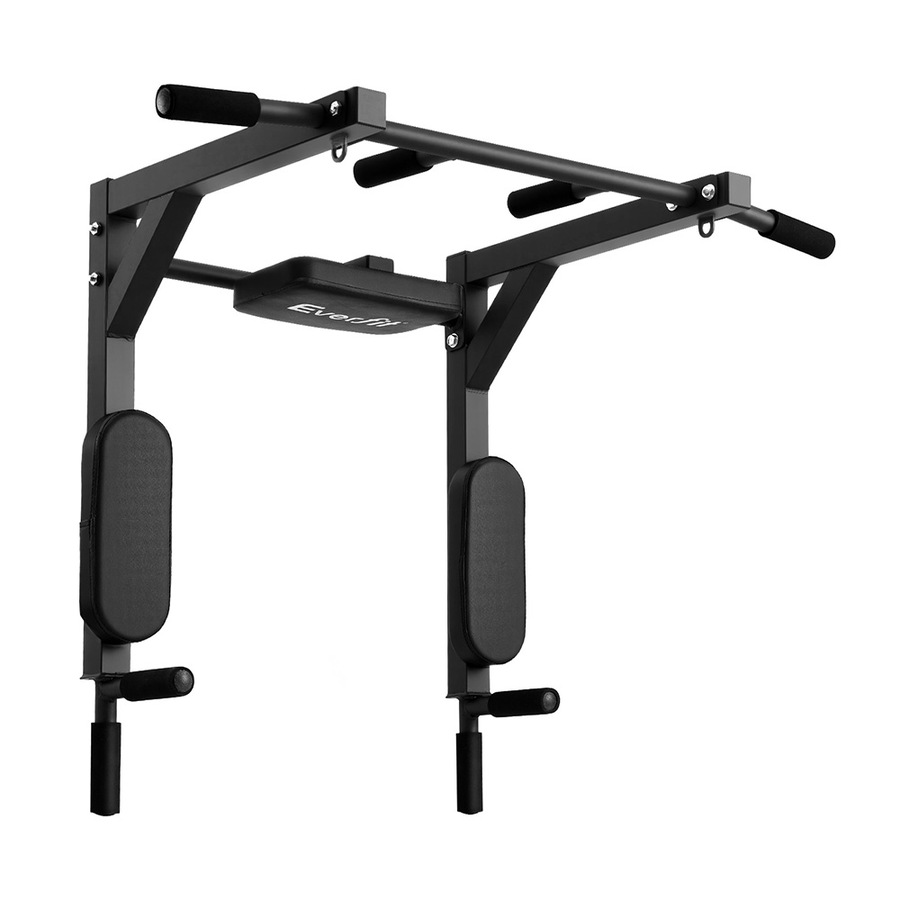 Everfit Pull Up Bar Dip Station Multi Gym 150kg Home Power Station Black Red