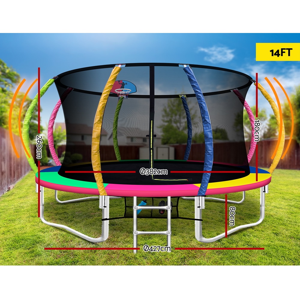 Buy Everfit Trampoline 8FT 10FT 12FT 14FT 16FT Kids Trampolines Basketball Set Colourful MyDeal