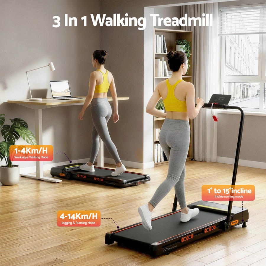 41cm Belt Everfit 3 in 1 Walking Pad 15% Incline Treadmill Foldable Under Desk APP Bluetooth