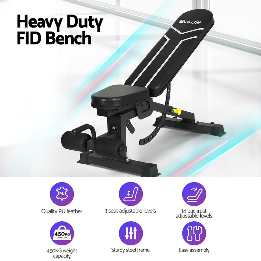450 kg Capacity Weight Bench Everfit Adjustable FID Bench Press Home Gym