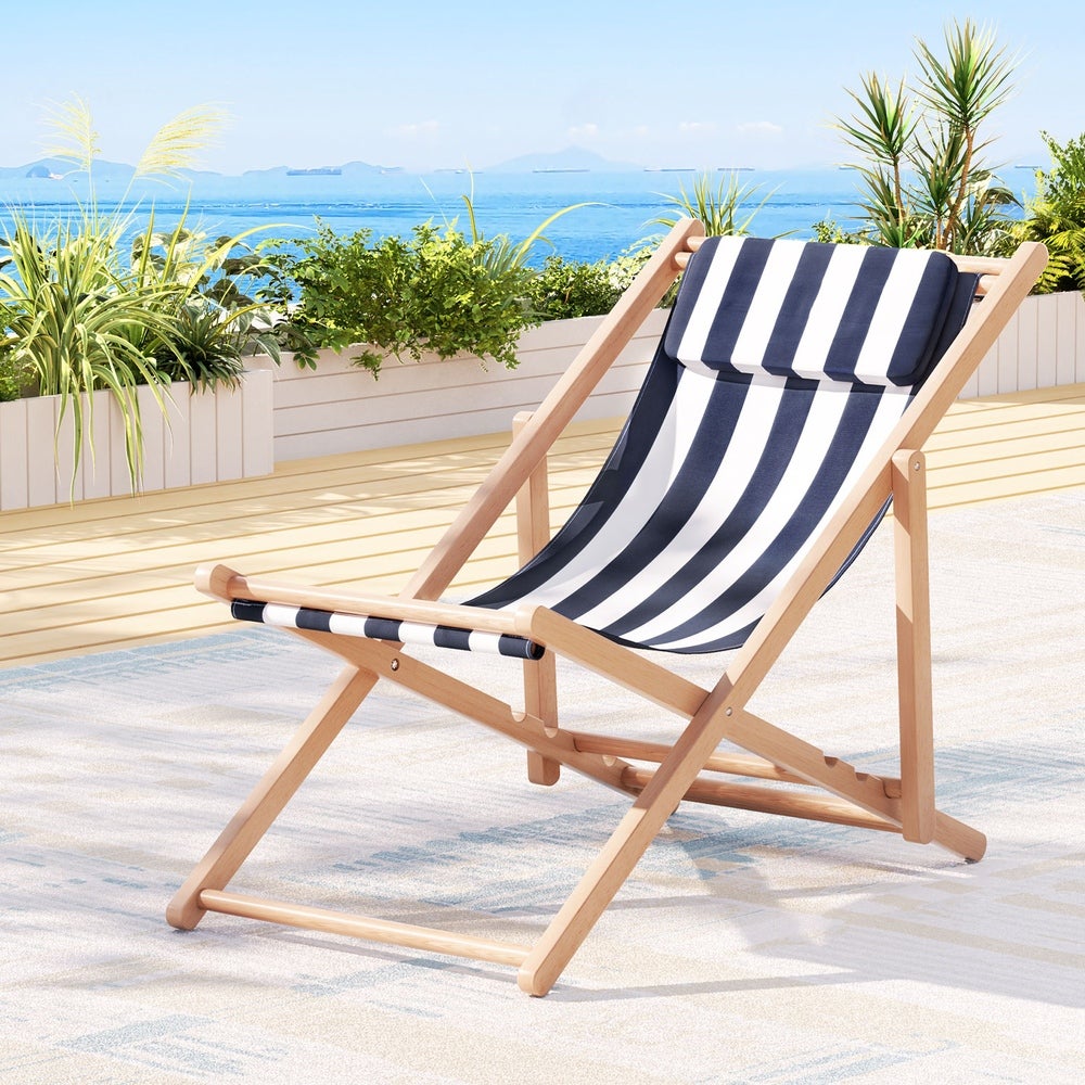 Gardeon Sun Lounge Outdoor Chairs Folding Beach Chair Patio Furniture Pool Blue