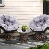 3 Piece Gardeon Outdoor Bistro Set Outdoor Lounge Setting Furniture Papasan Chair Table Wicker Brown
