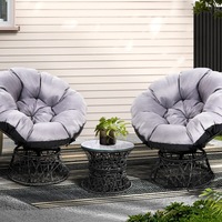 3 Piece Gardeon Outdoor Bistro Set Outdoor Lounge Setting Furniture Papasan Chair Table Wicker Black
