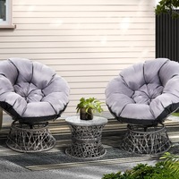 3 Piece Gardeon Outdoor Bistro Set Outdoor Lounge Setting Furniture Papasan Chair Table Wicker Grey