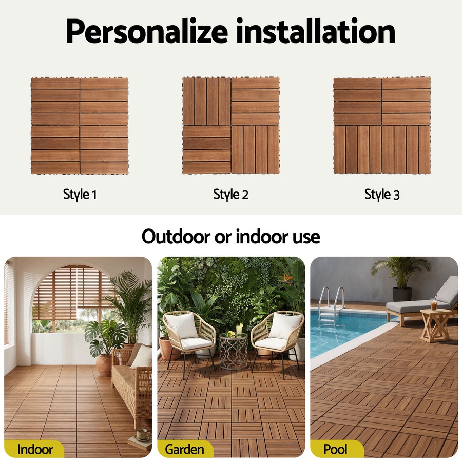 Gardeon 27PCS Wood Deck Tiles 30x30cm Interlocking Floor Tiles for Patio Balcony Garden