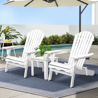 Adirondack Gardeon 3PC Outdoor Table and Chairs Wooden Foldable Beach Chair White