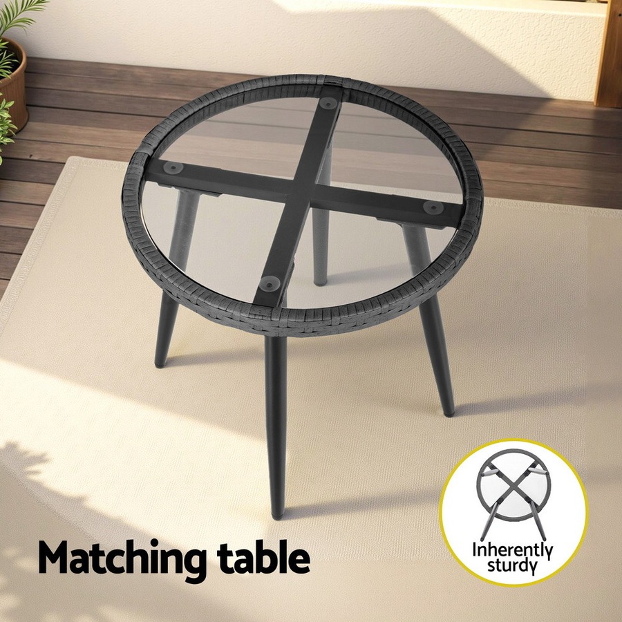 Gardeon 3PC Outdoor Bistro Set Patio Furniture Lounge Setting Table and Chairs Cushion Grey