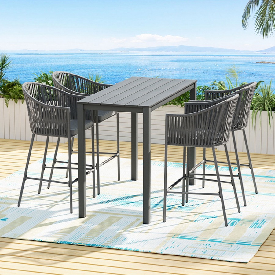 4 Seater Gardeon 5PCS Outdoor Bar Set Table and Stools Dining Set Patio Bistro Set Rope Furniture