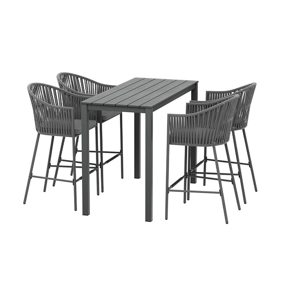 4 Seater Gardeon 5PCS Outdoor Bar Set Table and Stools Dining Set Patio Bistro Set Rope Furniture