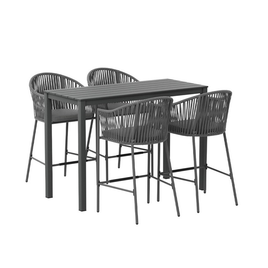 4 Seater Gardeon 5PCS Outdoor Bar Set Table and Stools Dining Set Patio Bistro Set Rope Furniture