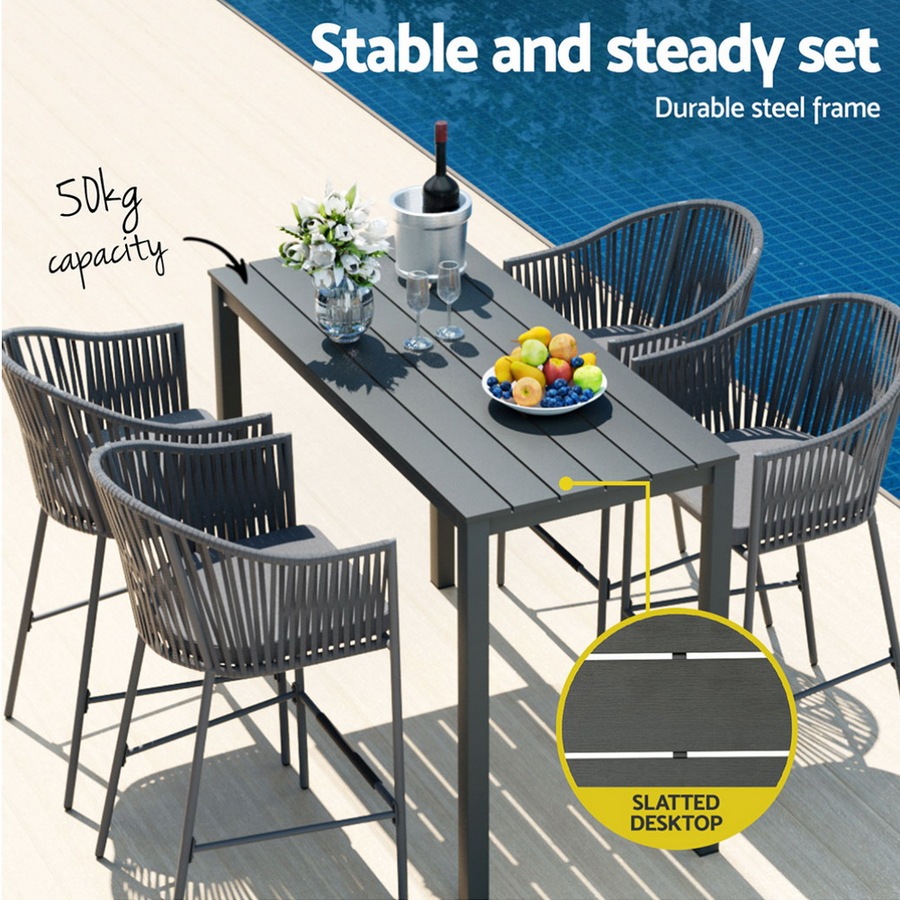 4 Seater Gardeon 5PCS Outdoor Bar Set Table and Stools Dining Set Patio Bistro Set Rope Furniture