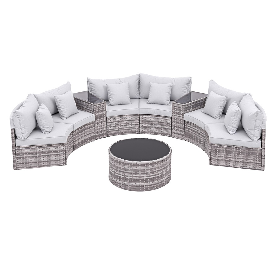 Gardeon 6 Seater Outdoor Sofa Set 9PCS Round Table Chair Set Garden Rattan Patio Furniture