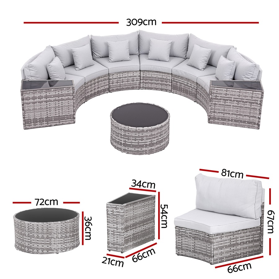 Gardeon 6 Seater Outdoor Sofa Set 9PCS Round Table Chair Set Garden Rattan Patio Furniture