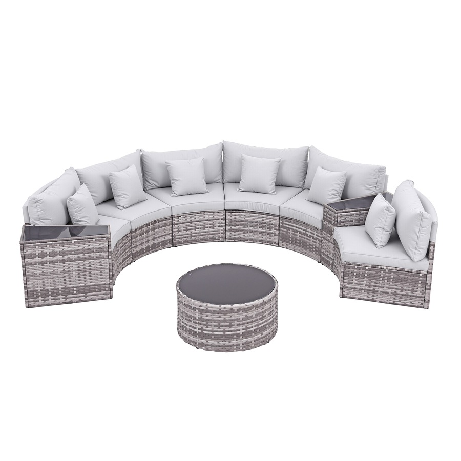 Gardeon 6 Seater Outdoor Sofa Set 9PCS Round Table Chair Set Garden Rattan Patio Furniture