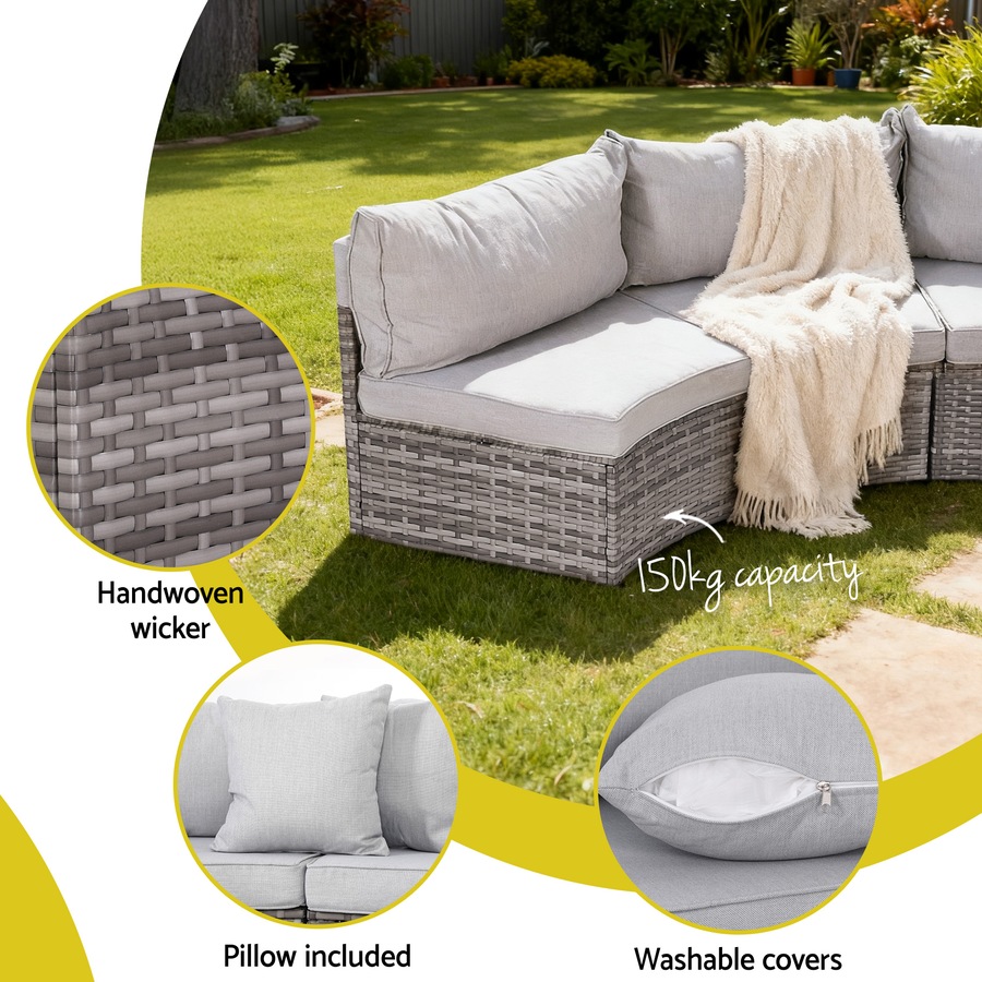 Gardeon 6 Seater Outdoor Sofa Set 9PCS Round Table Chair Set Garden Rattan Patio Furniture
