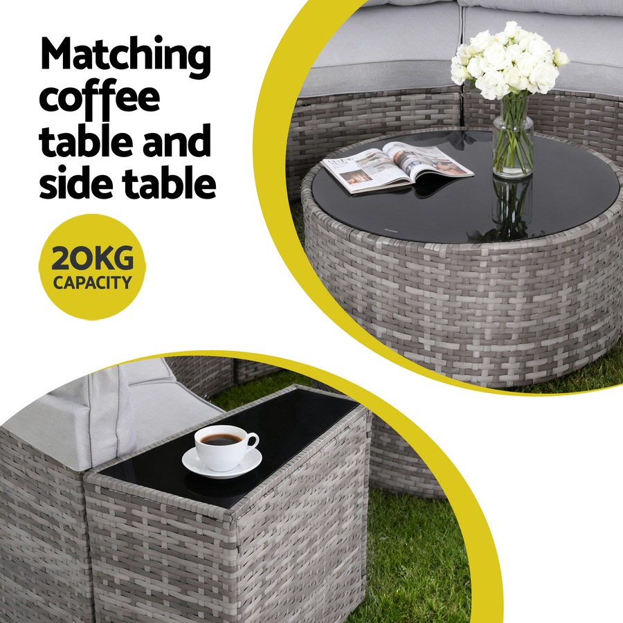 Gardeon 6 Seater Outdoor Sofa Set 9PCS Round Table Chair Set Garden Rattan Patio Furniture