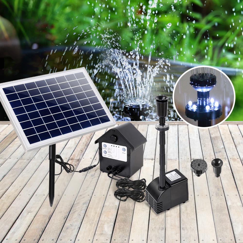 Buy Gardeon Solar Pond Pump With Battery Kit LED Lights 6.6FT - MyDeal