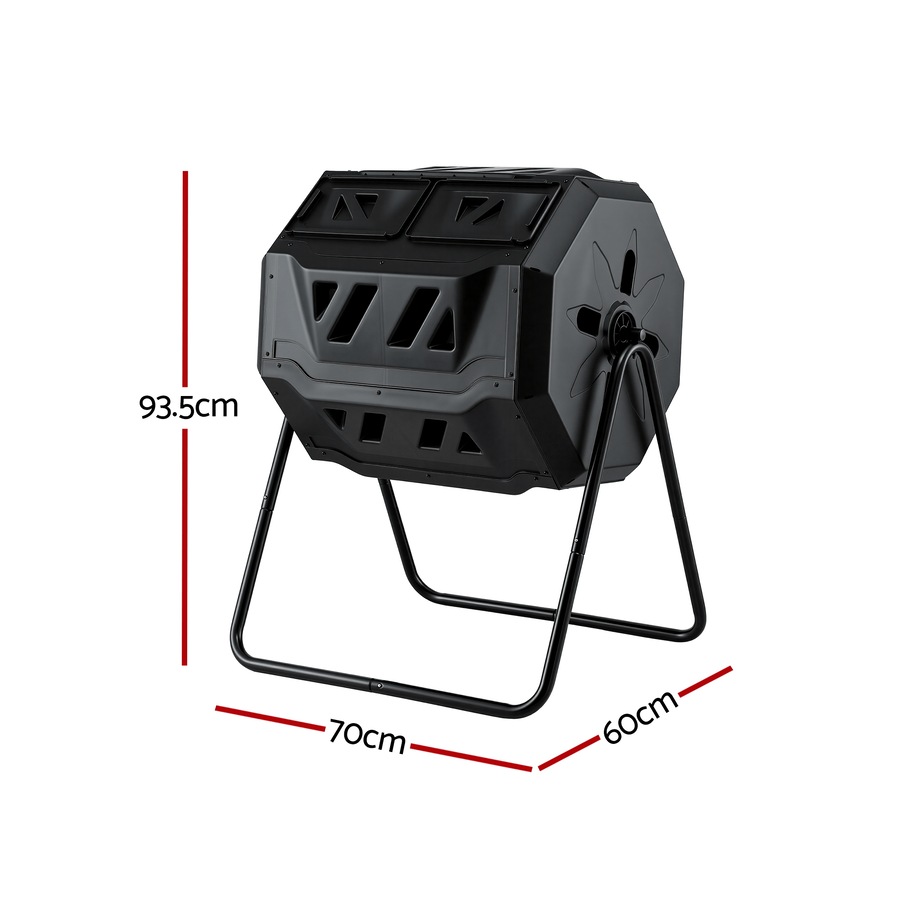 Gardeon Compost Bin Dual-Chamber 160L Composter Tumbler Rotating Waste Recycle