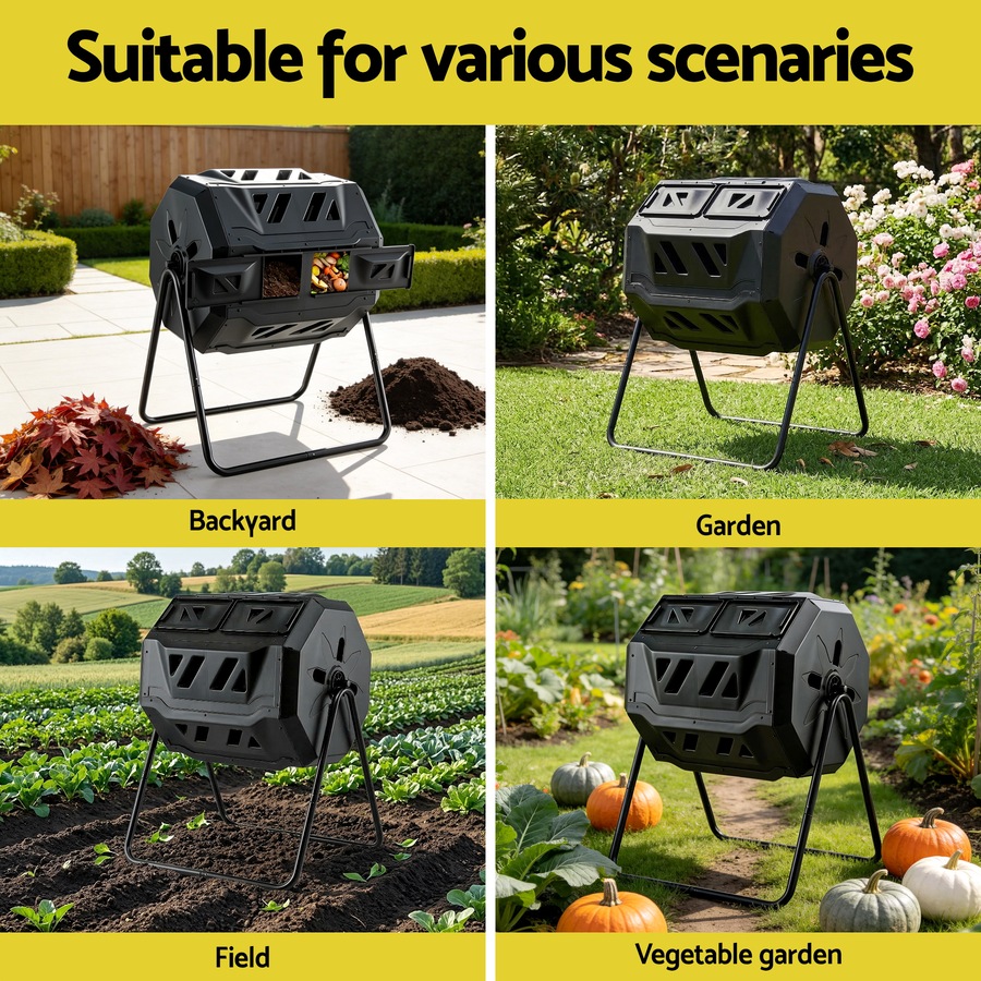 Gardeon Compost Bin Dual-Chamber 160L Composter Tumbler Rotating Waste Recycle