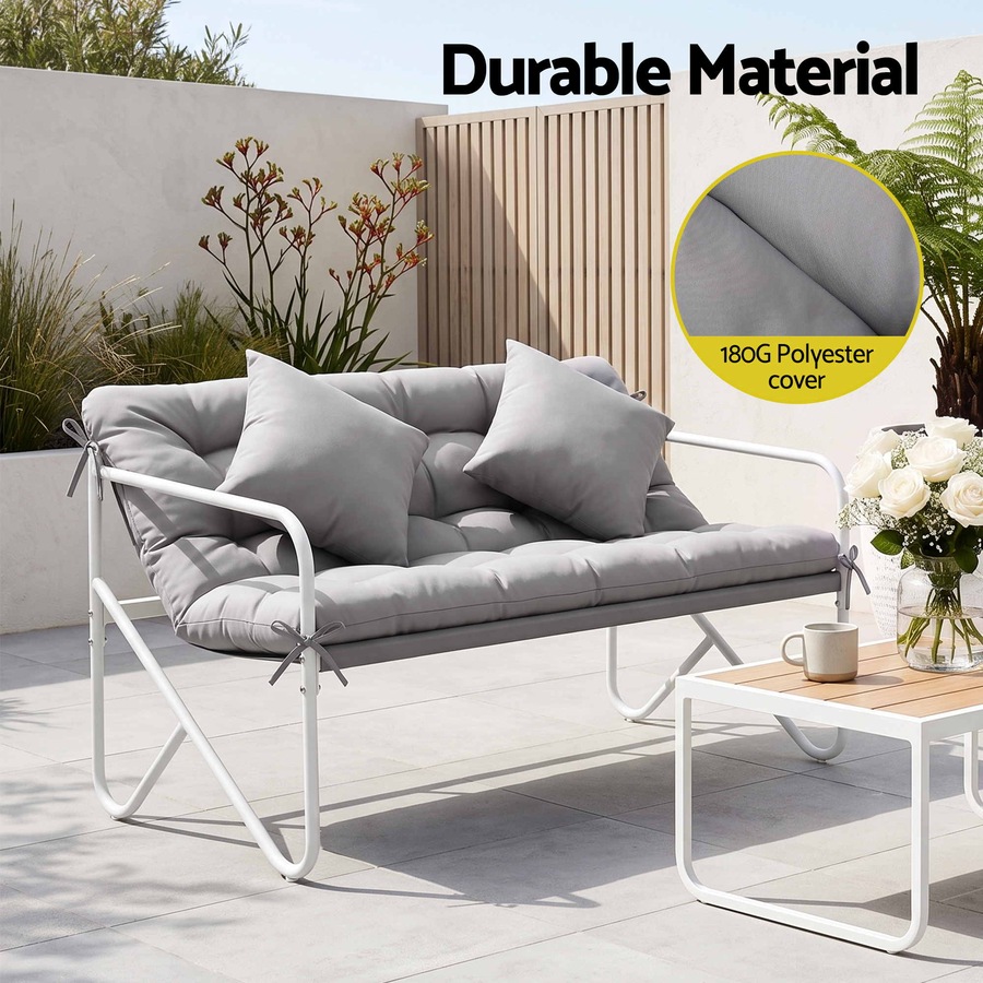 Buy Gardeon Garden Bench 2 Seater Outdoor Sofa Metal with Cushion 118cm ...