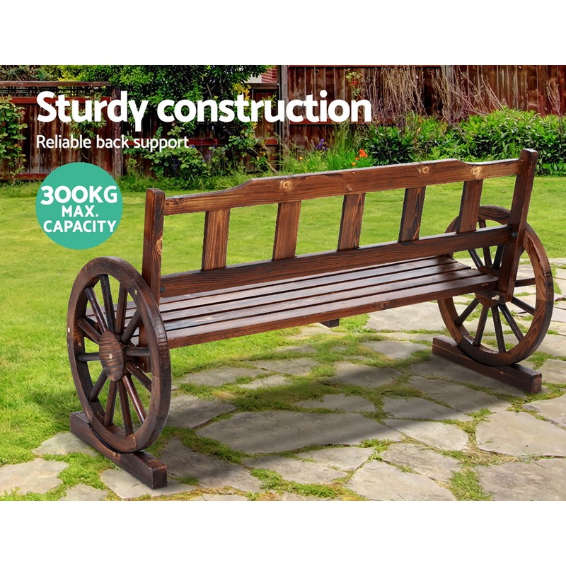 Buy Gardeon Wooden Wagon Garden Bench 3 Seat Outdoor Chair Lounge Patio