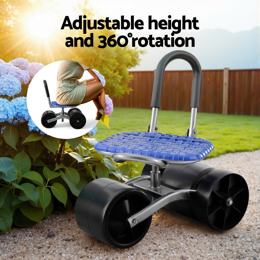 130kg Gardeon Garden Stool Seat Kneeler Foldable with Wheels Blue