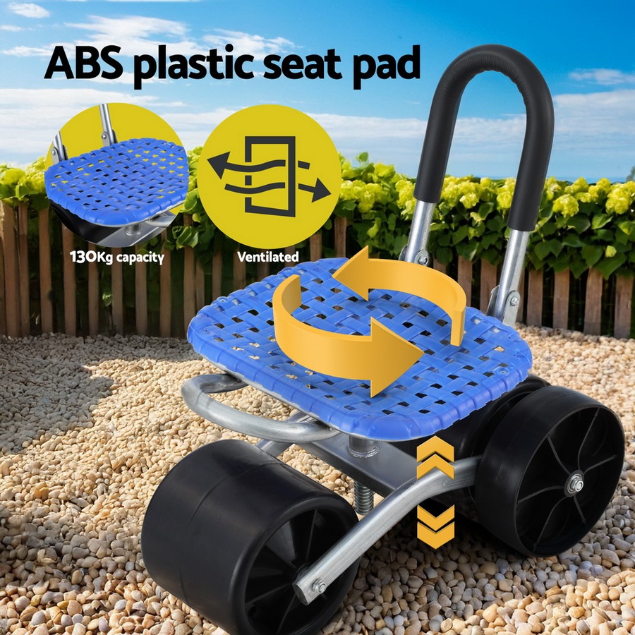 130kg Gardeon Garden Stool Seat Kneeler Foldable with Wheels Blue