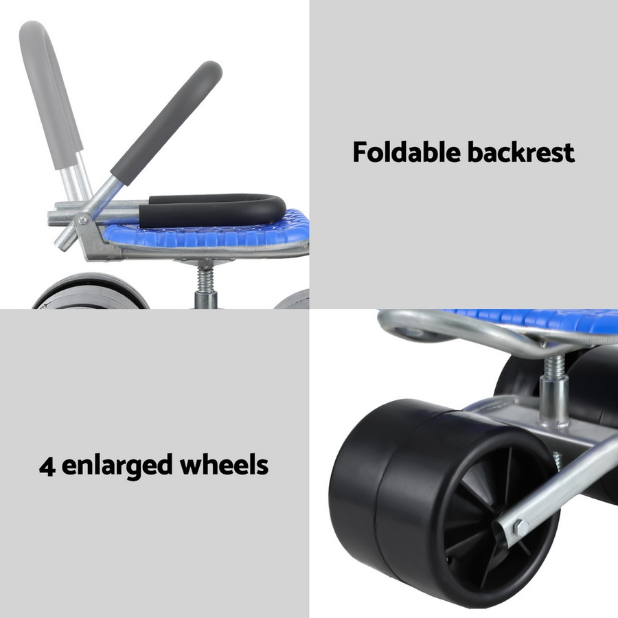 130kg Gardeon Garden Stool Seat Kneeler Foldable with Wheels Blue