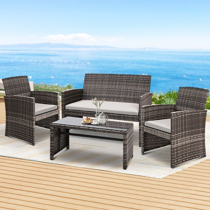 Buy Gardeon 4 PCS Furniture Outdoor Lounge Setting Wicker Sofa Set ...