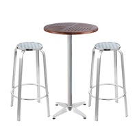 Gardeon 3 Piece Outdoor Bar Table Stools Bistro Set Adjustable Aluminium Wood Cafe