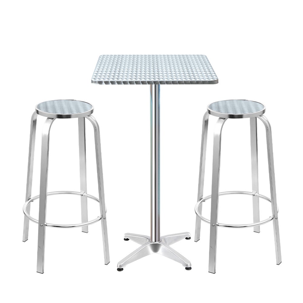 Gardeon 3 Piece Outdoor Bar Table Stools Bistro Set Adjustable Aluminium Cafe Square
