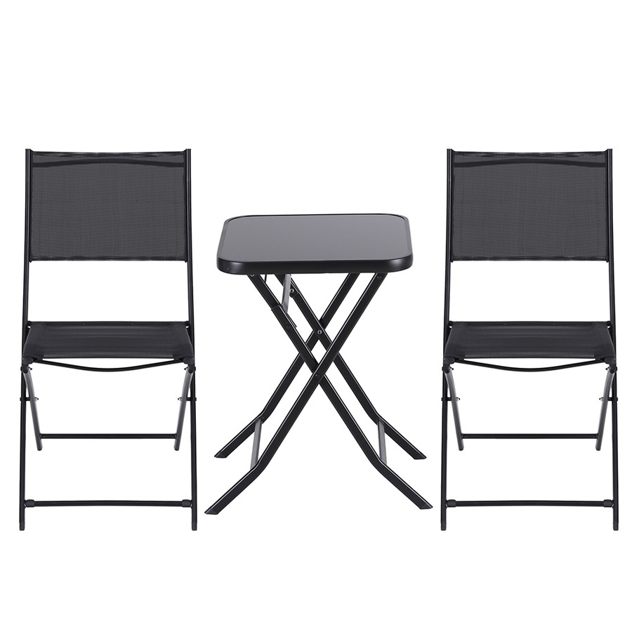 Gardeon Outdoor Bistro Set Folding Table and Chairs Patio Furniture Garden Steel Black