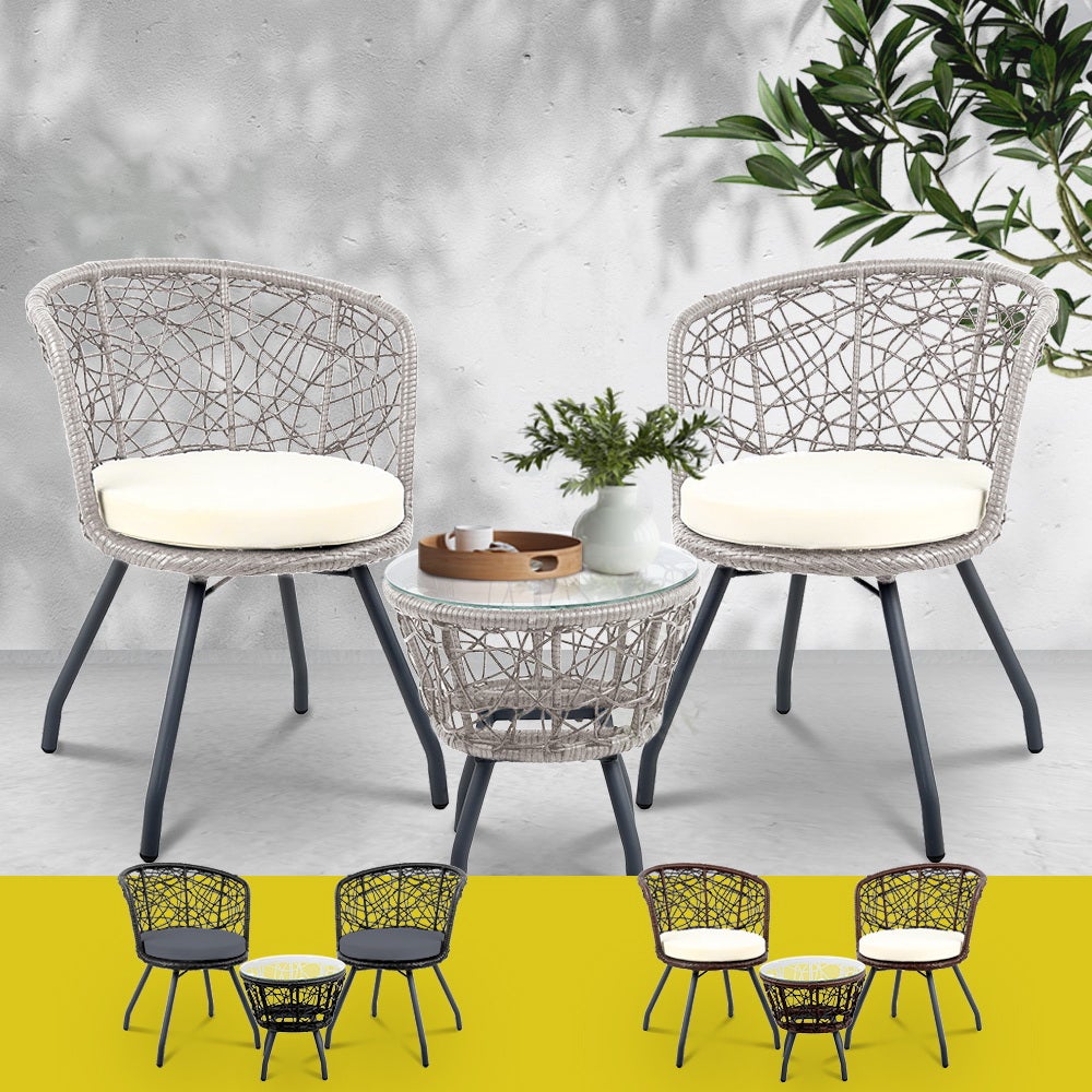 Gardeon Outdoor Chairs Table Wicker Bistro Set 3pcs Rattan Patio Garden