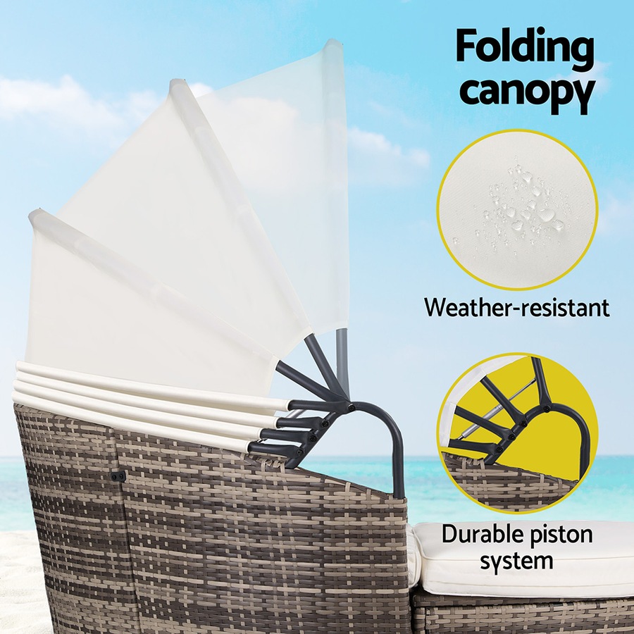 Gardeon Outdoor Day Bed Sun Lounge Setting Wicker Lounger Furniture Patio Beige Set of 3
