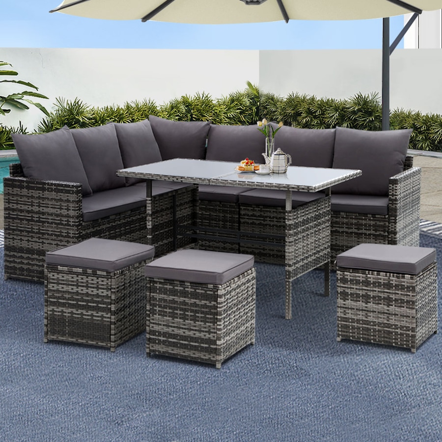 1 Gardeon 9-Seater Outdoor Dining Set Patio Furniture Mixed Grey