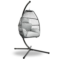 Gardeon Egg Swing Chair Outdoor Furniture Hammock Stand Hanging Seat Wicker Grey