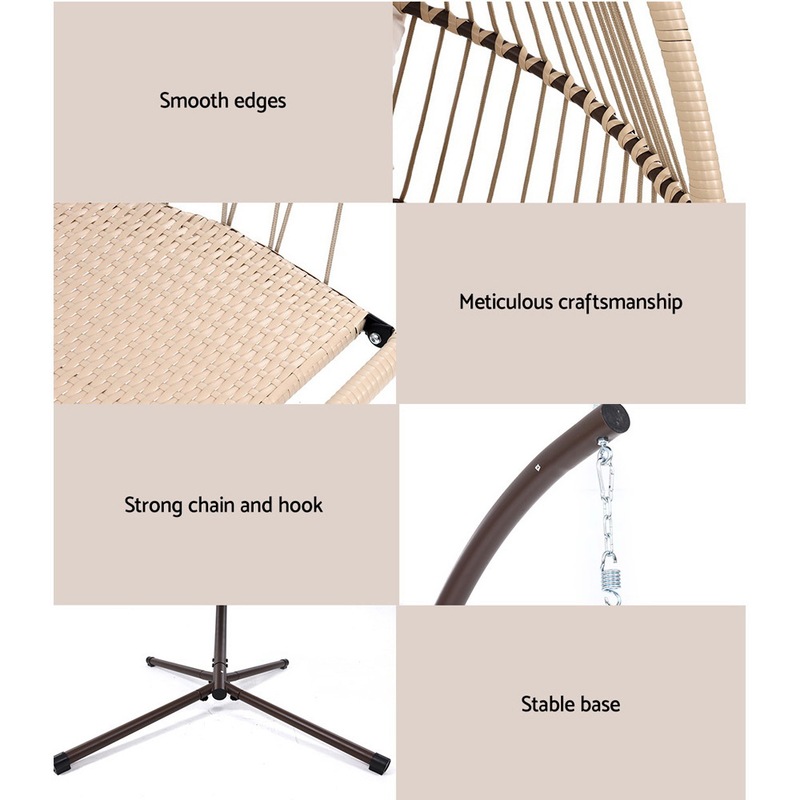 Buy Gardeon Egg Swing Chair Outdoor Furniture Hammock Stand Hanging Seat Wicker Latte MyDeal