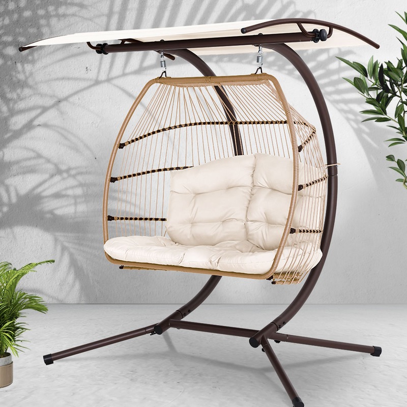 Buy Gardeon Outdoor Furniture Lounge Hanging Swing Chair Egg Hammock Stand Rattan Wicker Latte